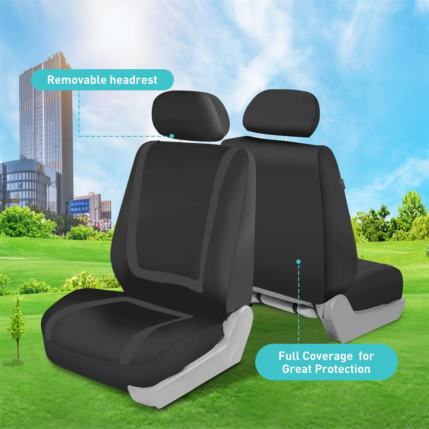 Unique Flat Cloth Seat Covers - Full Set Black