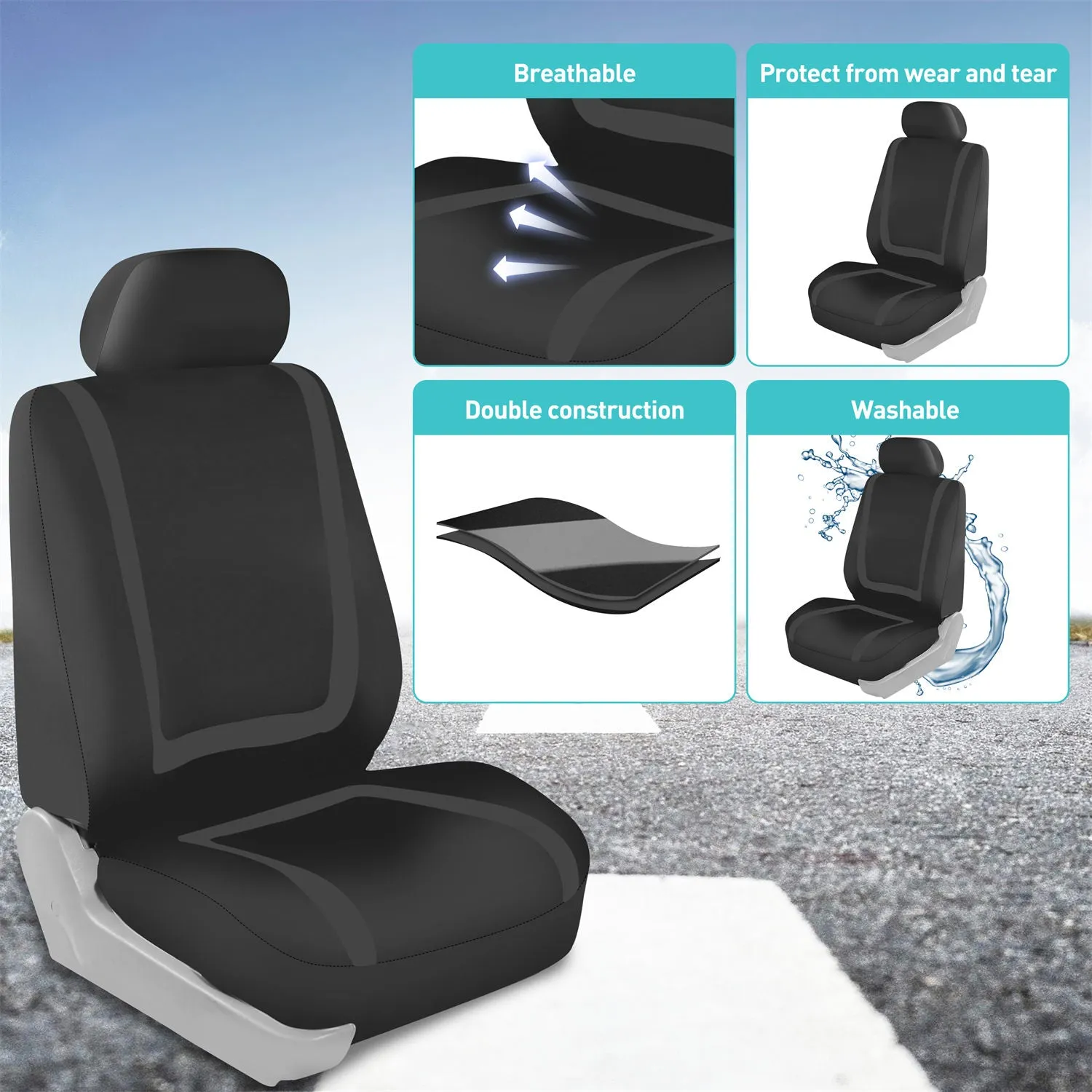 Unique Flat Cloth Seat Covers - Full Set Black