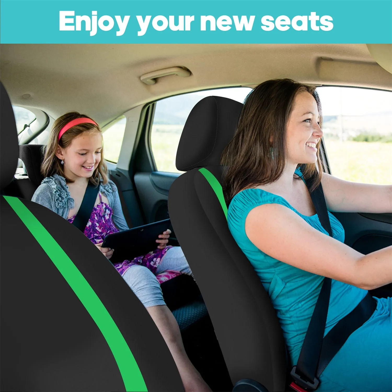 Unique Flat Cloth Seat Covers - Full Set Green