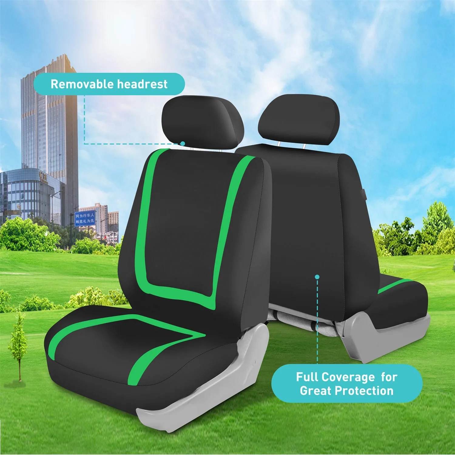 Unique Flat Cloth Seat Covers - Full Set Green