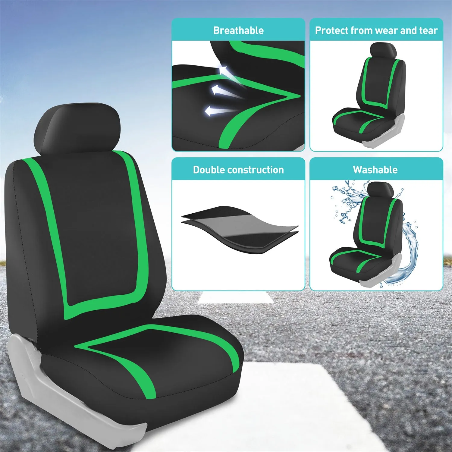 Unique Flat Cloth Seat Covers - Full Set Green