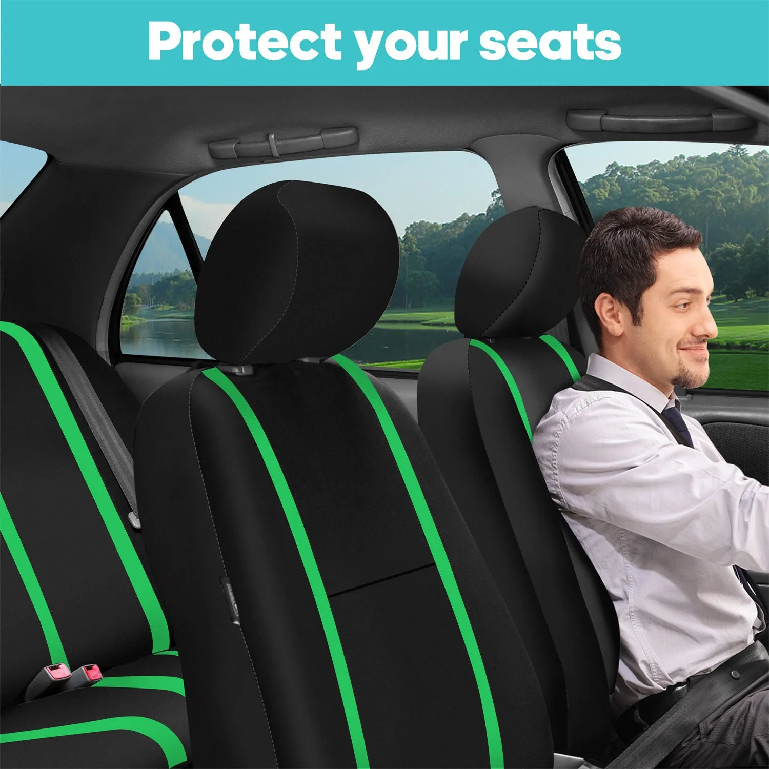 Unique Flat Cloth Seat Covers - Full Set Green