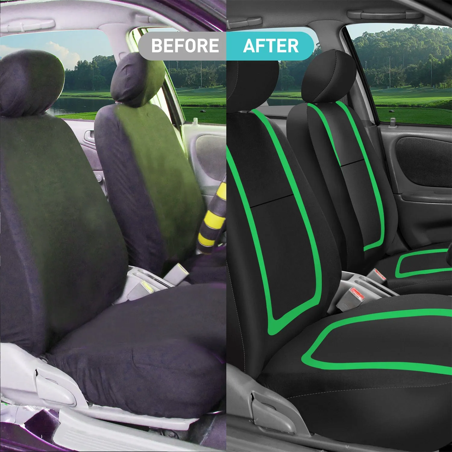 Unique Flat Cloth Seat Covers - Full Set Green