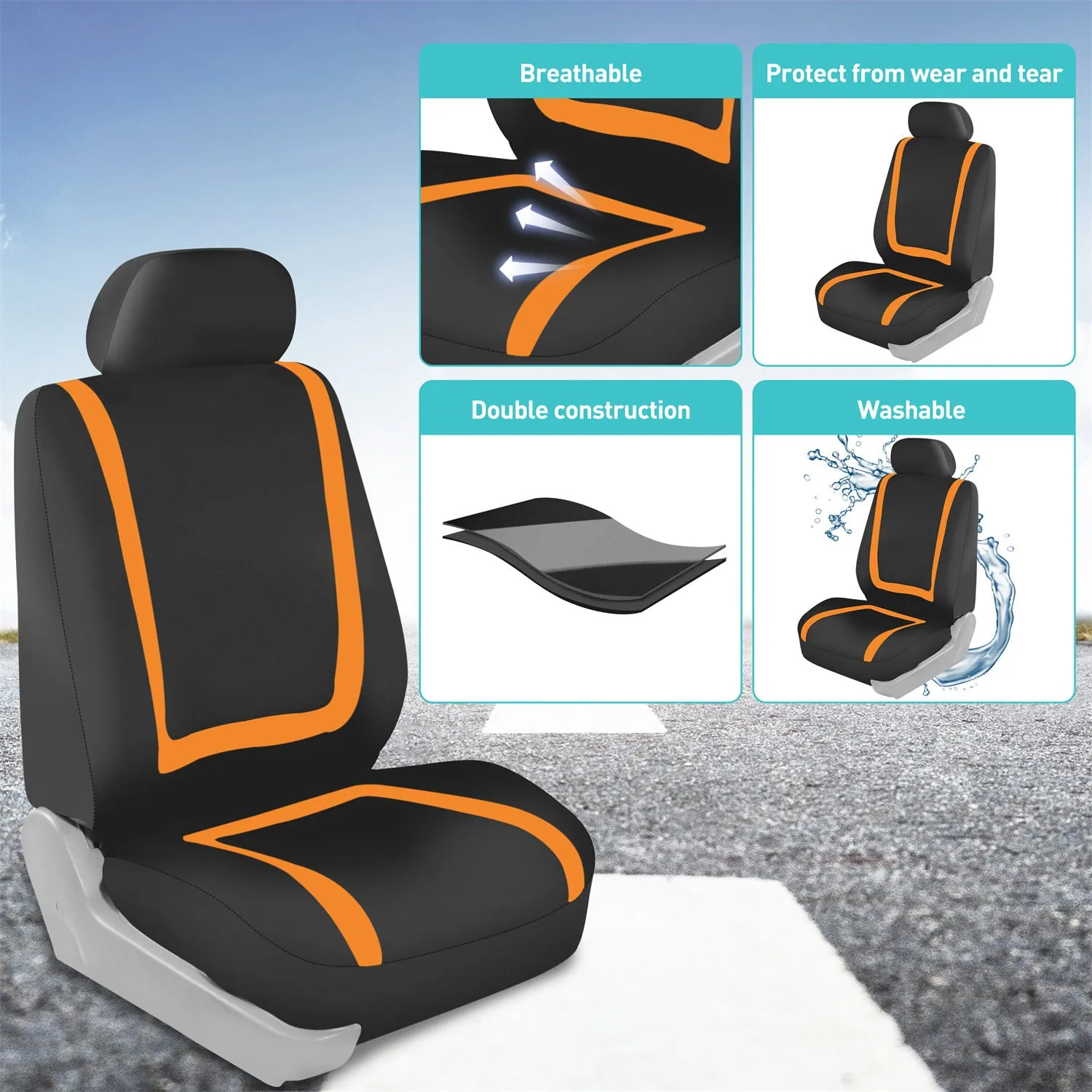 Unique Flat Cloth Seat Covers - Full Set Orange