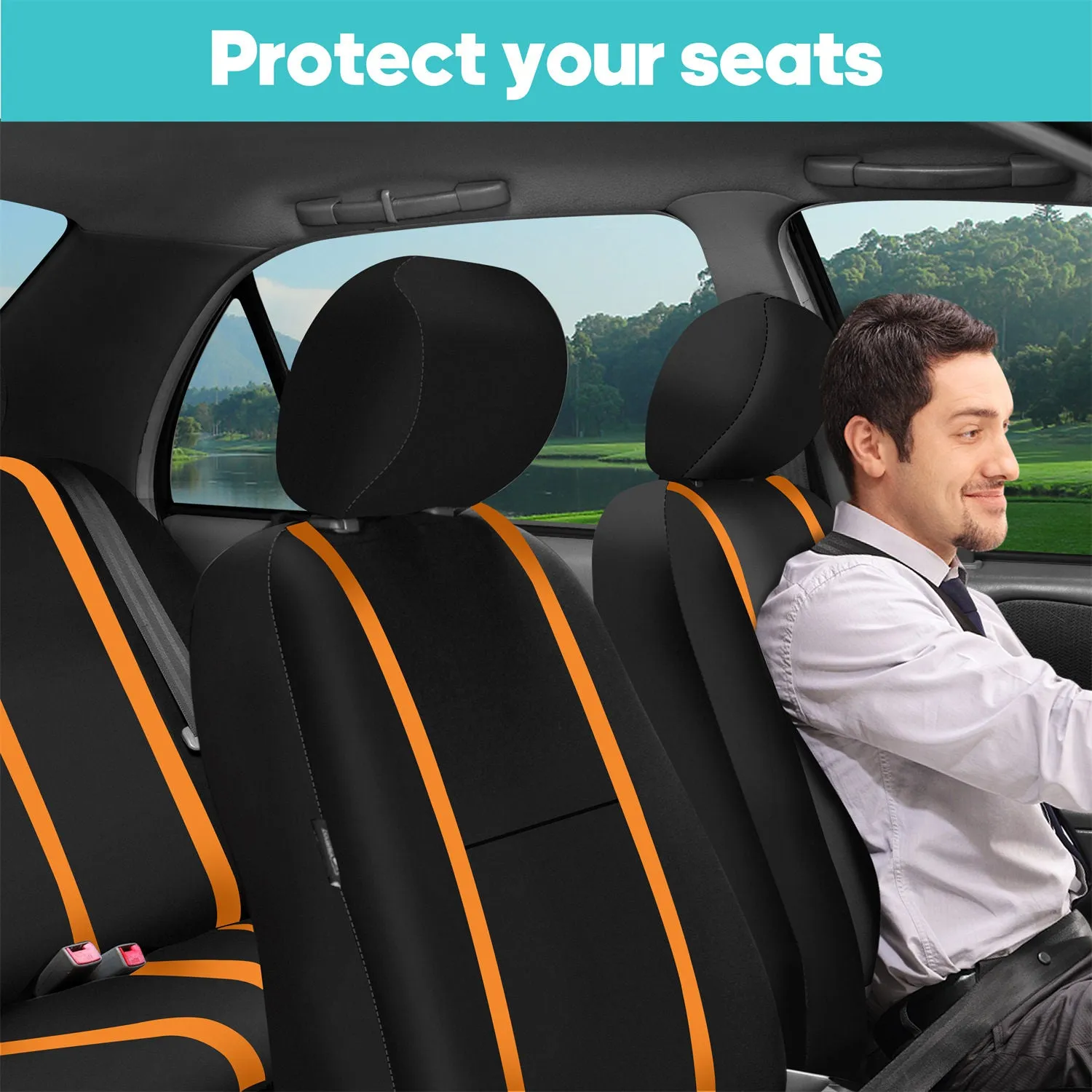 Unique Flat Cloth Seat Covers - Full Set Orange