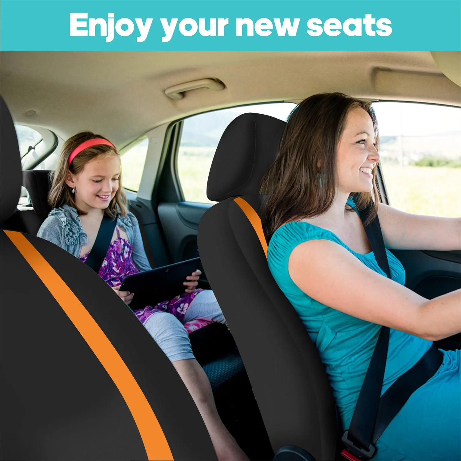 Unique Flat Cloth Seat Covers - Full Set Orange