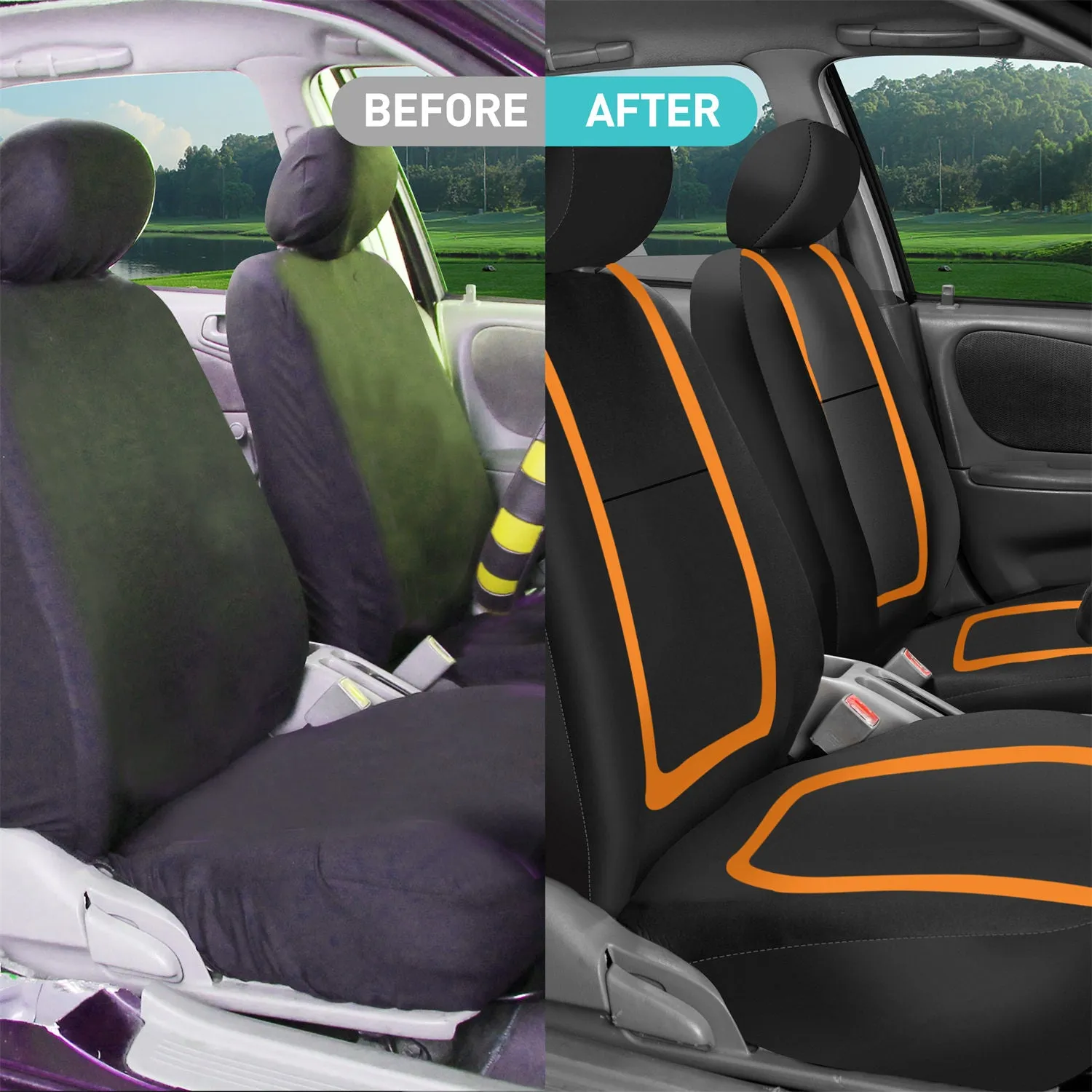 Unique Flat Cloth Seat Covers - Full Set Orange