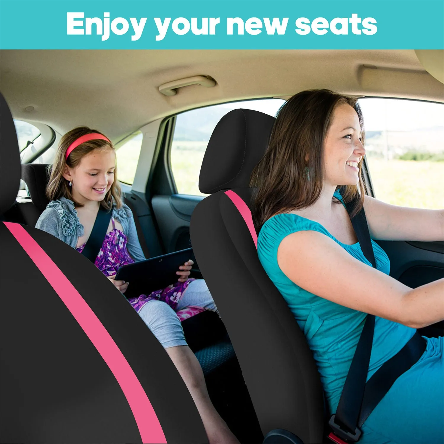 Unique Flat Cloth Seat Covers - Full Set Pink
