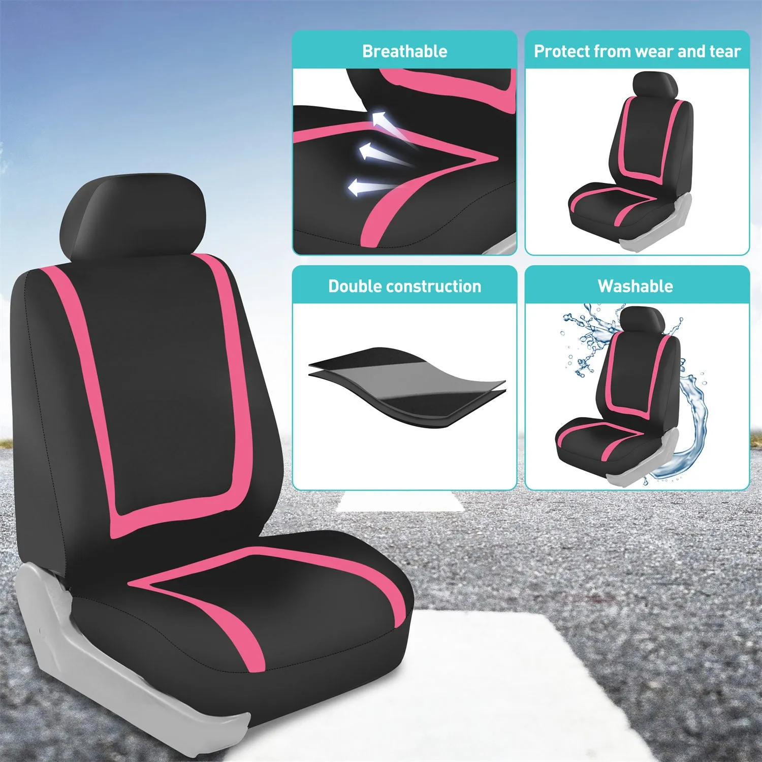 Unique Flat Cloth Seat Covers - Full Set Pink