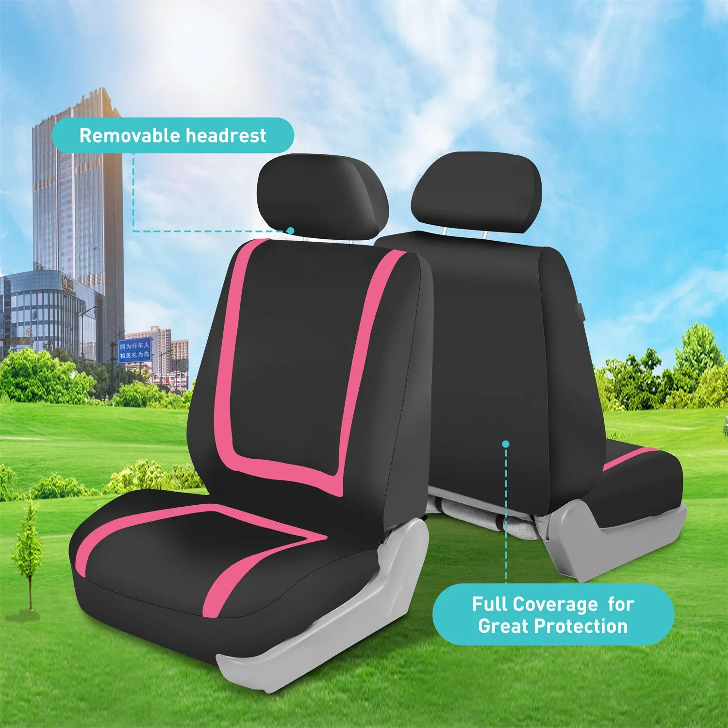 Unique Flat Cloth Seat Covers - Full Set Pink
