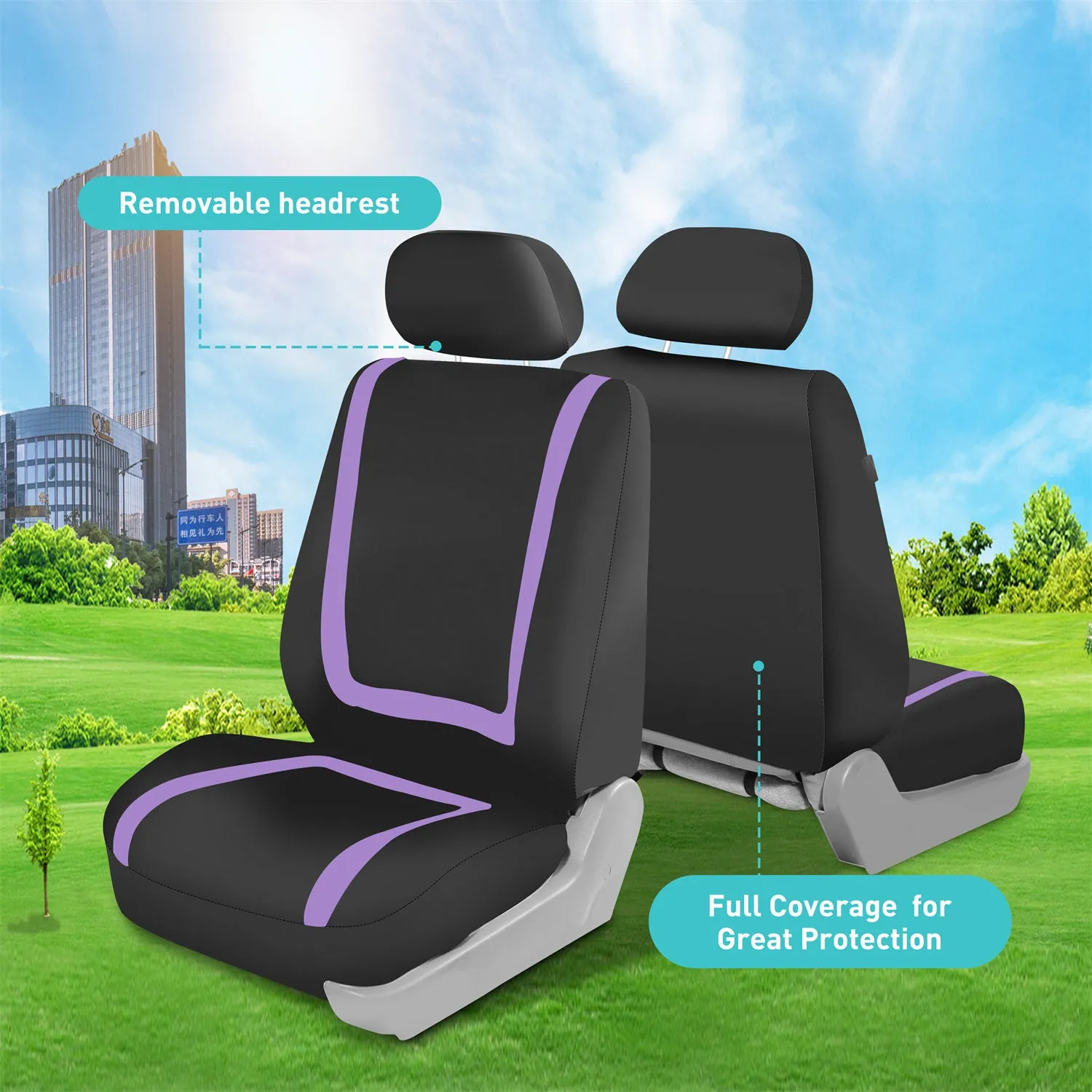 Unique Flat Cloth Seat Covers - Full Set Purple