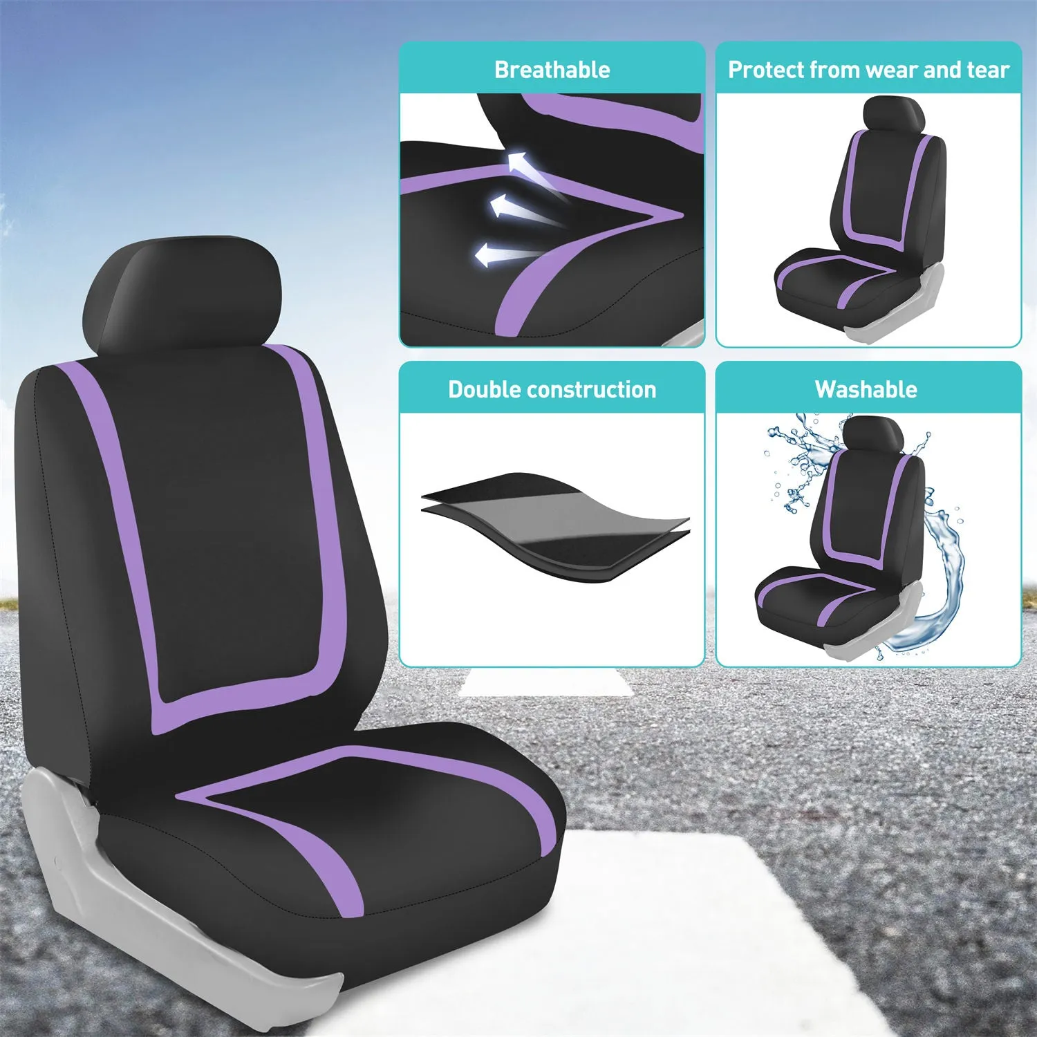 Unique Flat Cloth Seat Covers - Full Set Purple