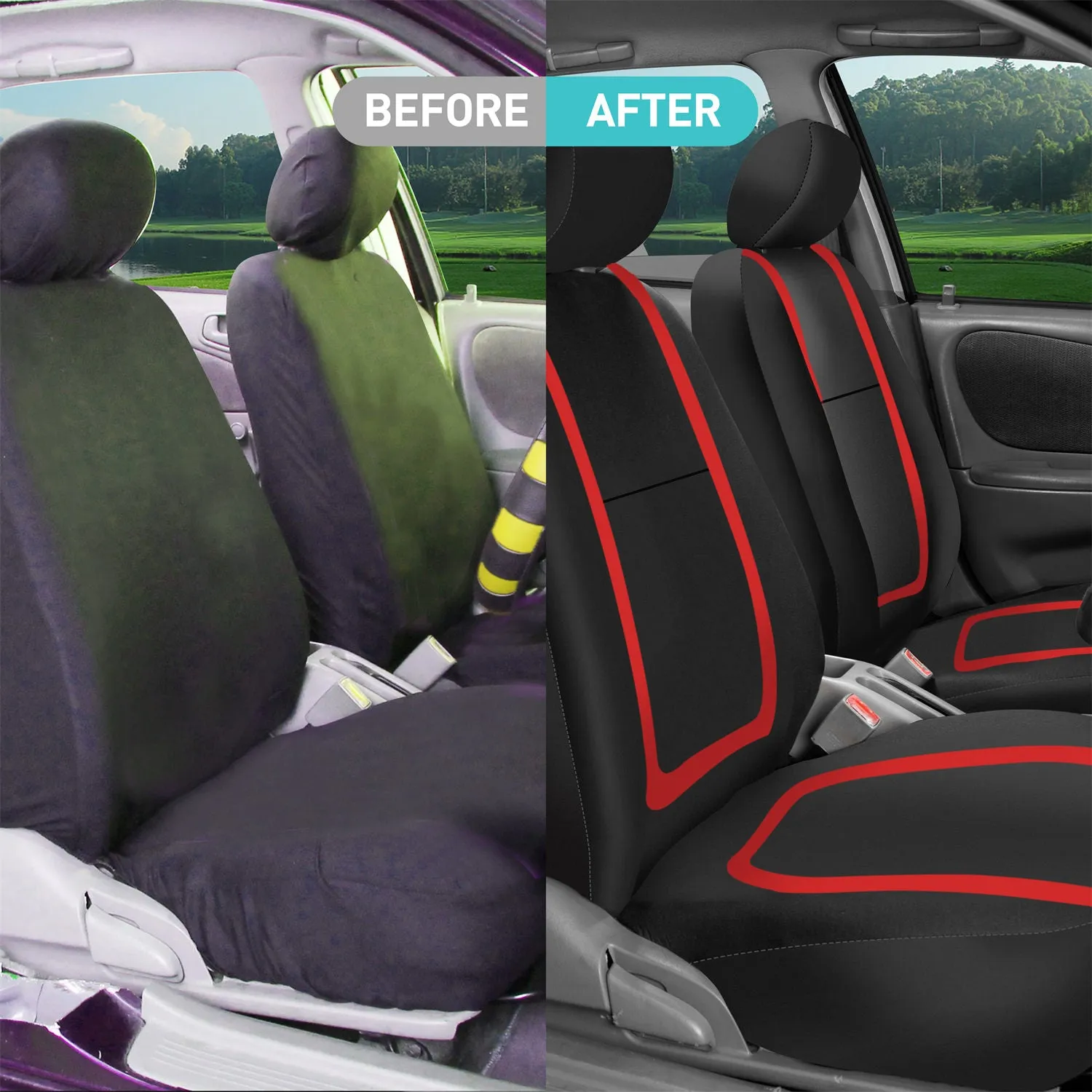 Unique Flat Cloth Seat Covers - Full Set Red
