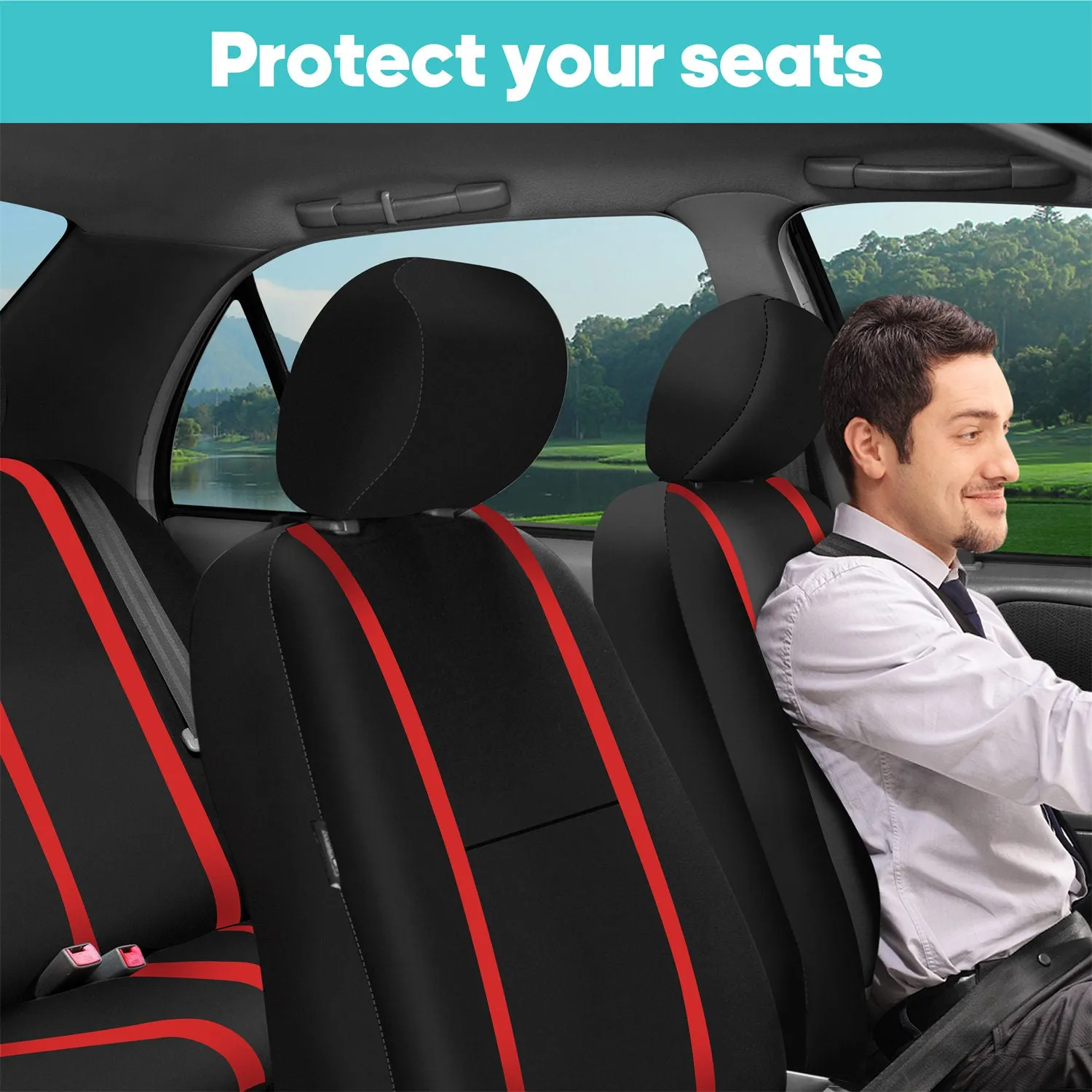 Unique Flat Cloth Seat Covers - Full Set Red