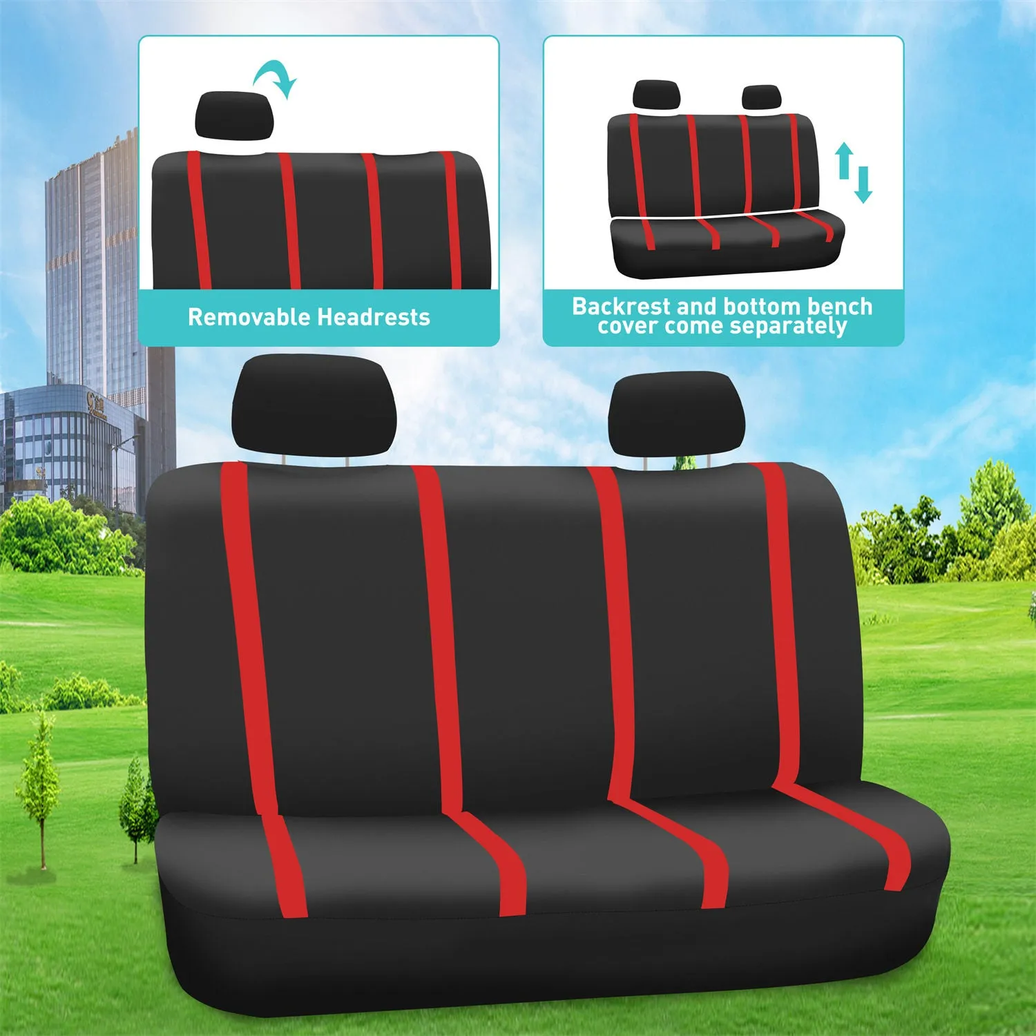 Unique Flat Cloth Seat Covers - Full Set Red