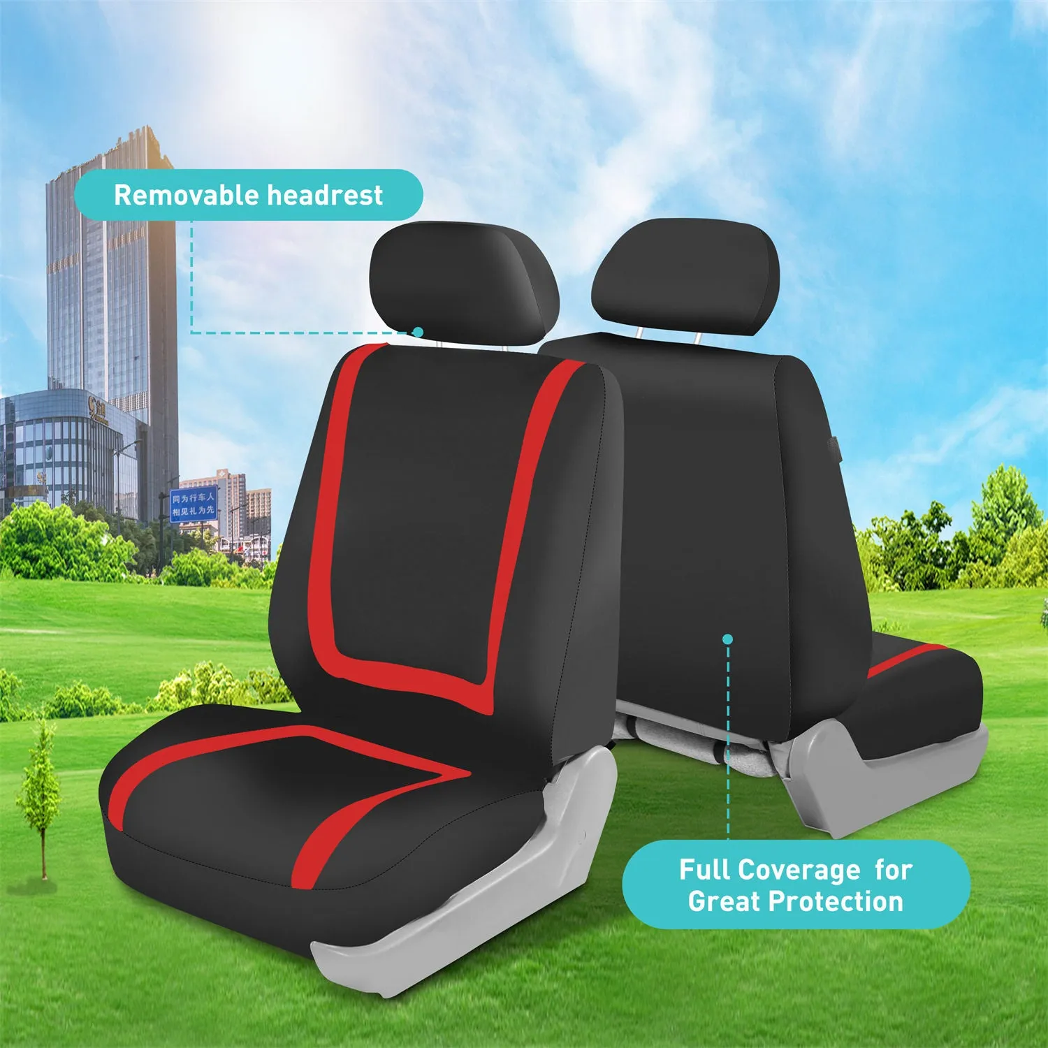 Unique Flat Cloth Seat Covers - Full Set Red