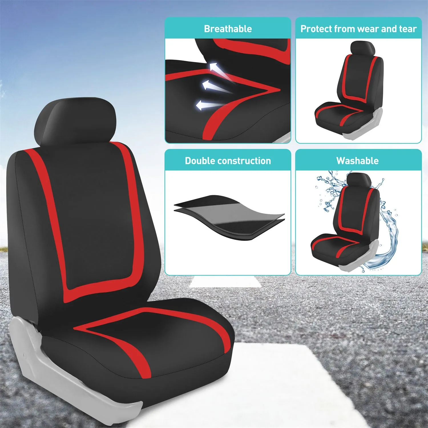 Unique Flat Cloth Seat Covers - Full Set Red