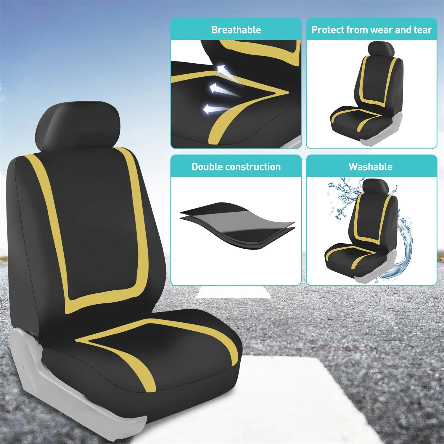Unique Flat Cloth Seat Covers - Full Set Yellow
