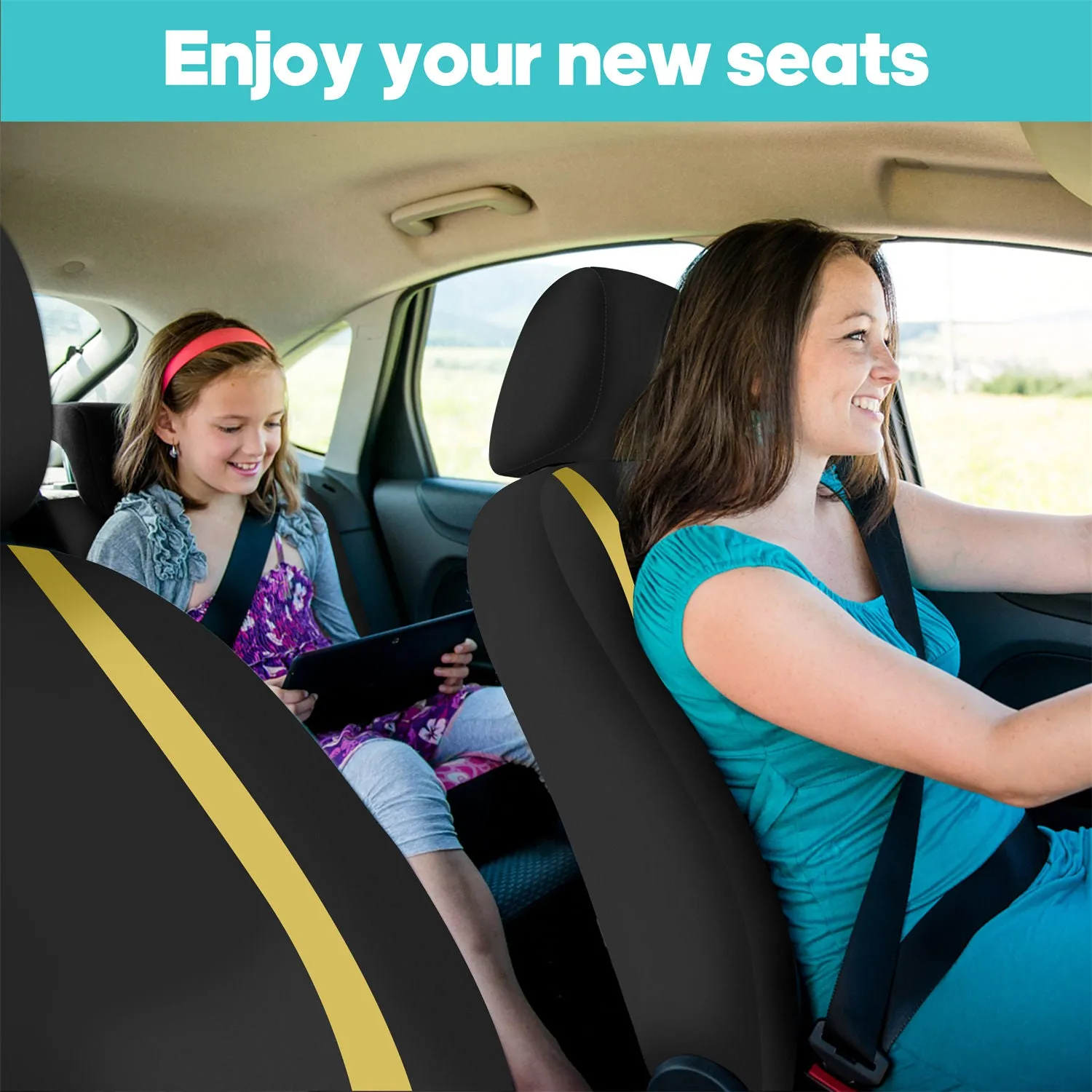 Unique Flat Cloth Seat Covers - Full Set Yellow