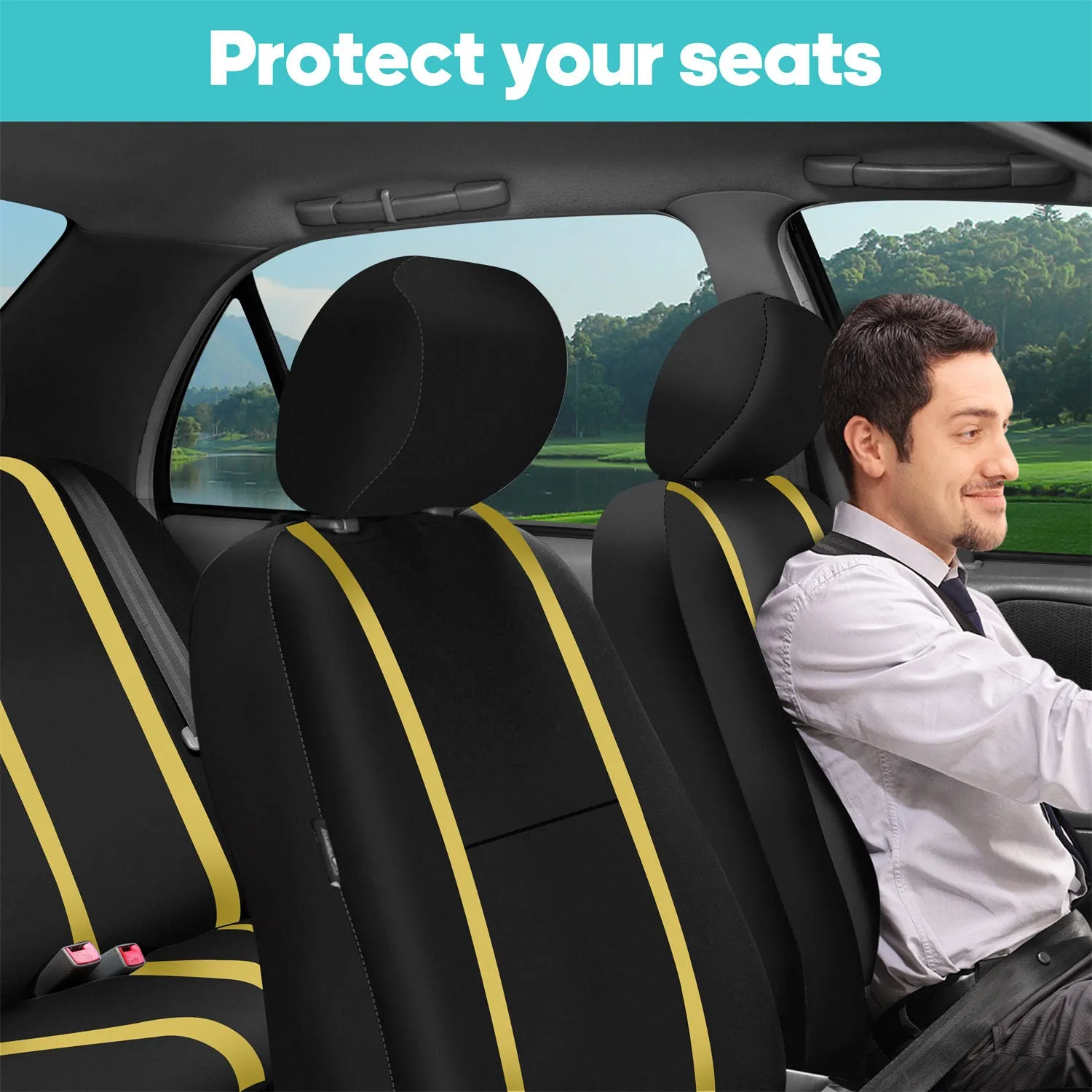 Unique Flat Cloth Seat Covers - Full Set Yellow