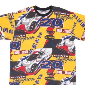 VINTAGE GULF RACING ALL OVER PRINT POWER CHAMPION 1990S TEE SHIRT XL MADE IN USA