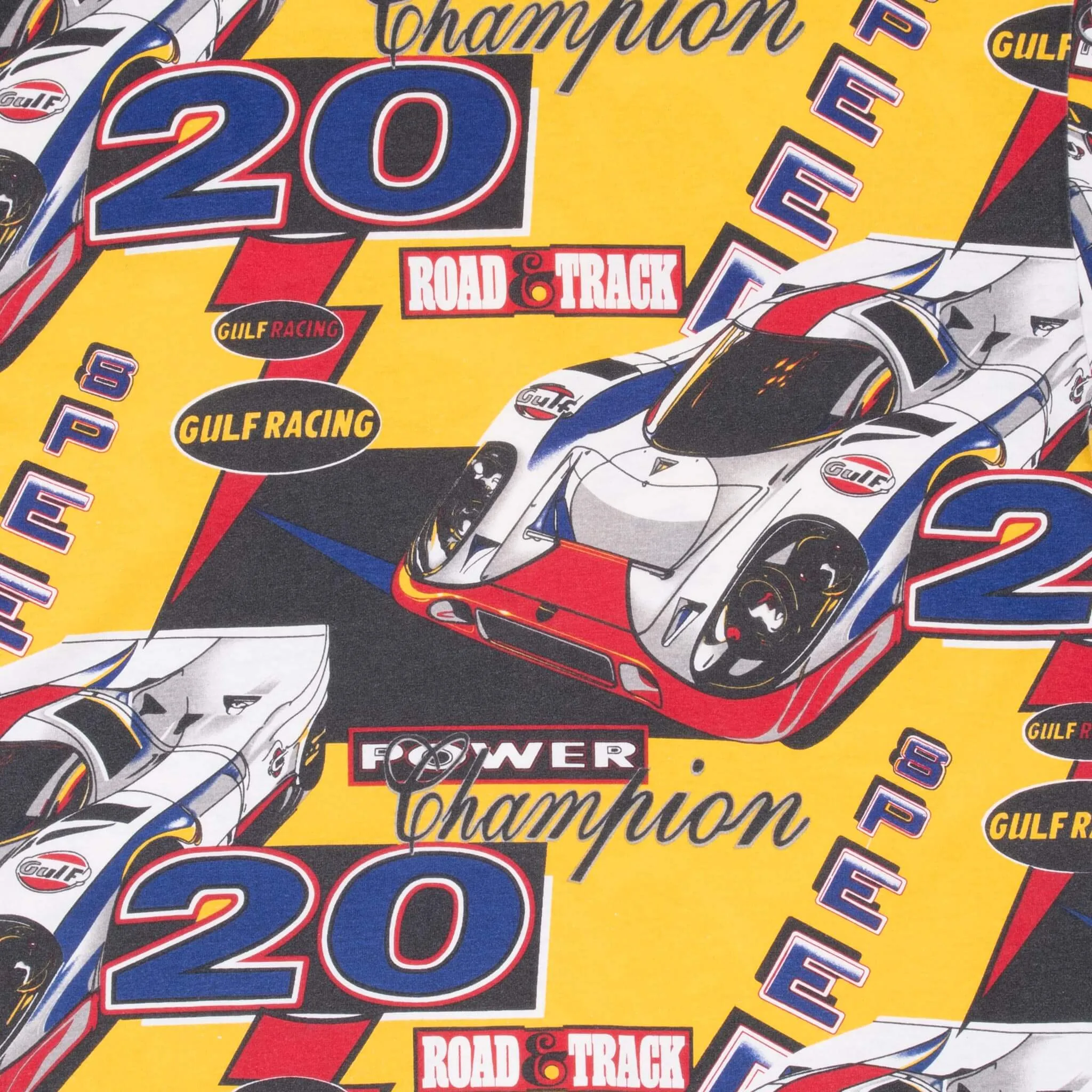 VINTAGE GULF RACING ALL OVER PRINT POWER CHAMPION 1990S TEE SHIRT XL MADE IN USA