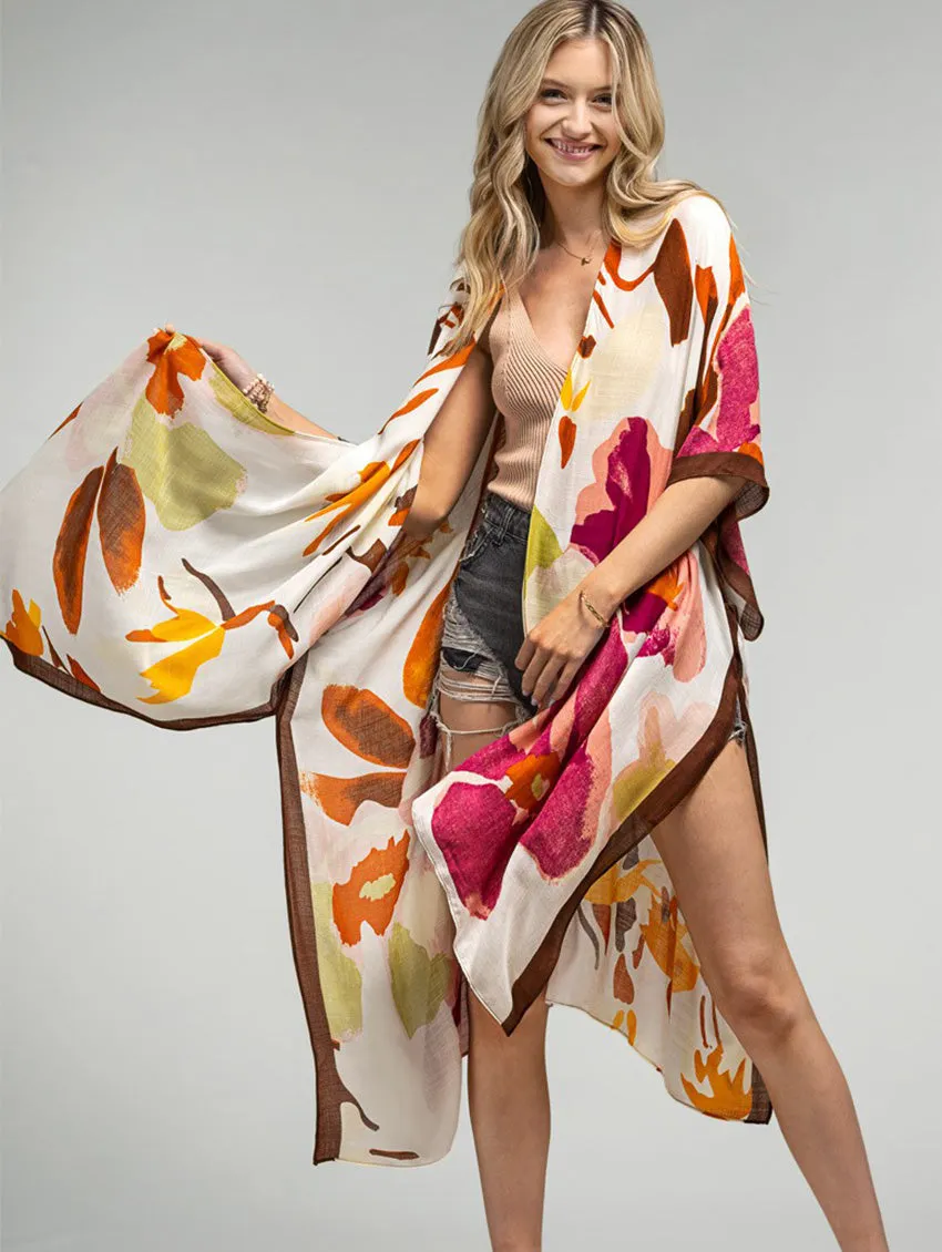 Watercolour Floral Open Cover Up