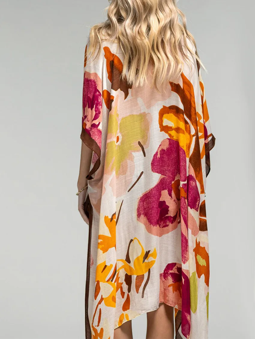 Watercolour Floral Open Cover Up