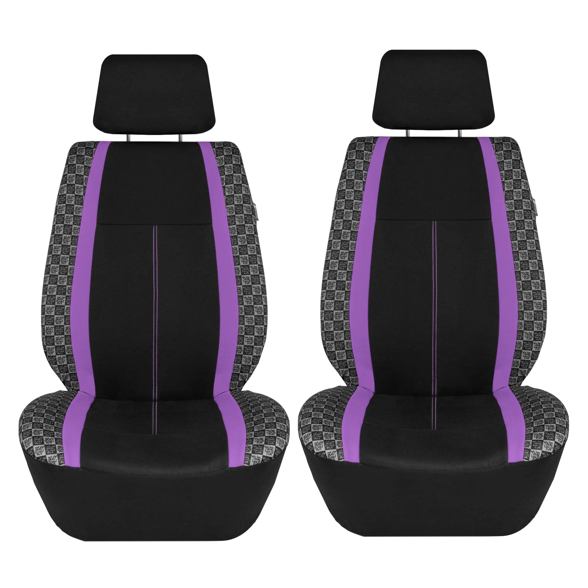 We Are Young Life is Fun Checker Printed Seat Covers - Combo Full Set Purple