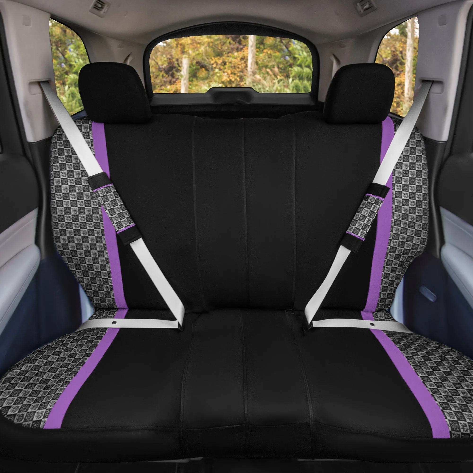 We Are Young Life is Fun Checker Printed Seat Covers - Combo Full Set Purple