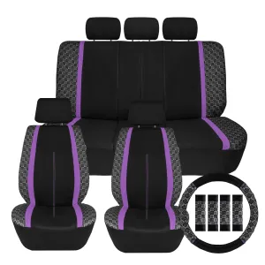 We Are Young Life is Fun Checker Printed Seat Covers - Combo Full Set Purple